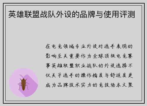 英雄联盟战队外设的品牌与使用评测