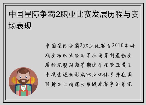 中国星际争霸2职业比赛发展历程与赛场表现