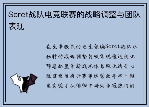 Scret战队电竞联赛的战略调整与团队表现